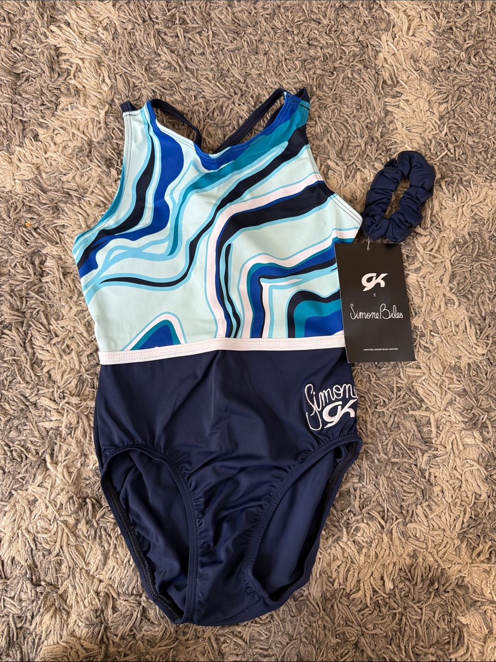 Brand New GK Simone Biles Girls' Blue Swirl One-Piece Leotard